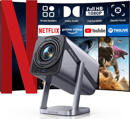 [Netflix-Licensed & 4K Support & Auto Focus]- Smart Projector with WiFi 6 and 2-Way Bluetooth, Dolby Audio/ Auto Keystone/Zoom,360°Adjustable Stand, iWIMIUS S29 Mini Portable Outdoor Proyector w/ HDMI ARC